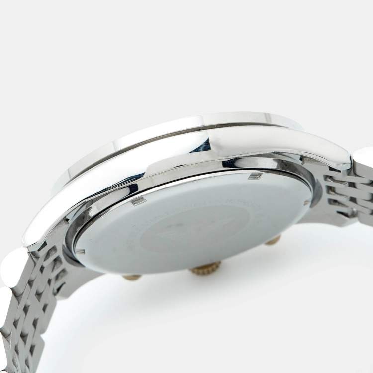 Pre Owned Emporio Armani Navy Blue Two Tone Stainless Steel AR6088 Men's Wristwatch 46 mm