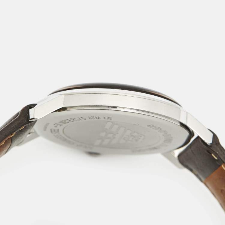 Pre Owned Emporio Armani Champagne Stainless Steel Leather AR-0573 Men's Wristwatch 42 mm 