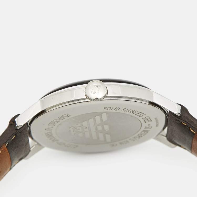 Pre Owned Emporio Armani Champagne Stainless Steel Leather AR-0573 Men's Wristwatch 42 mm 