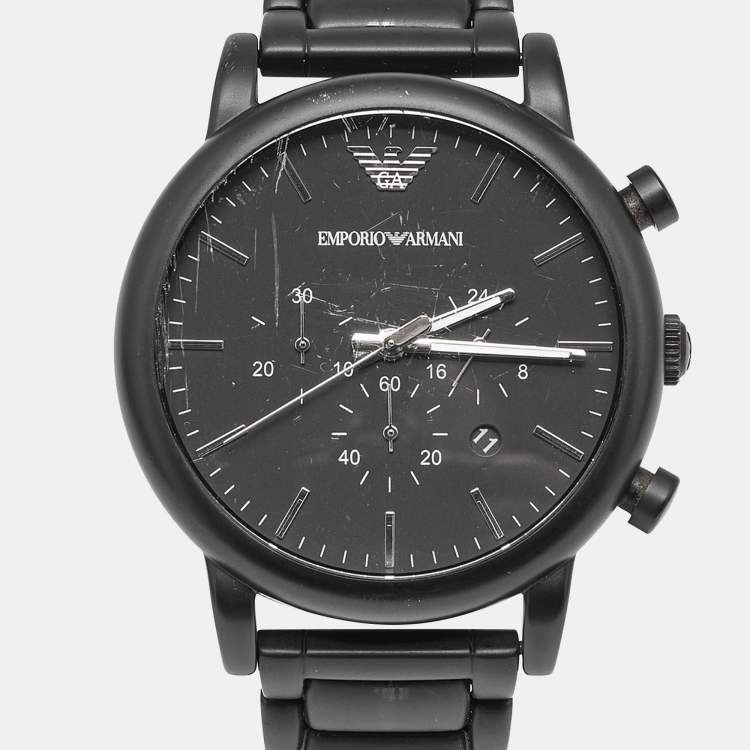 Pre Owned Emporio Armani Black PVD Coated Stainless Steel AR1895 Men's Wristwatch 46 mm 