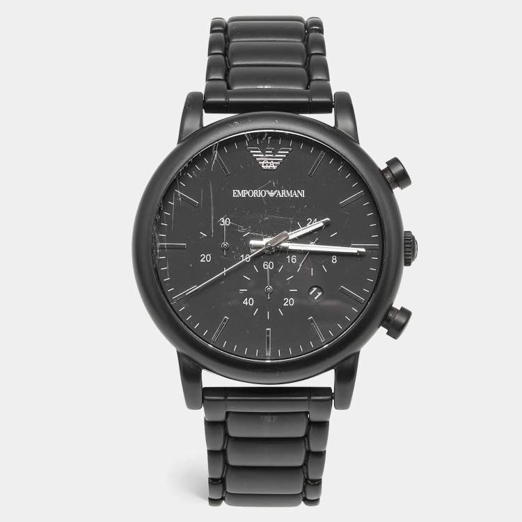 Pre Owned Emporio Armani Black PVD Coated Stainless Steel AR1895 Men's Wristwatch 46 mm 