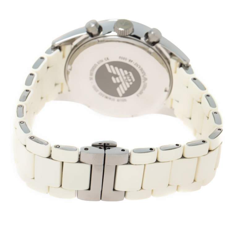 Pre Owned Emporio Armani White Stainless Steel Tazio AR5958 Men's Wristwatch 42 MM