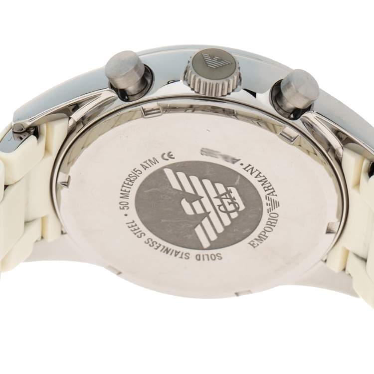 Pre Owned Emporio Armani White Stainless Steel Tazio AR5958 Men's Wristwatch 42 MM