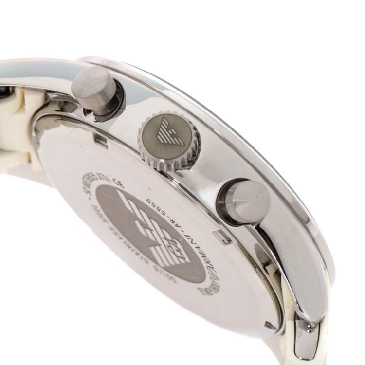 Pre Owned Emporio Armani White Stainless Steel Tazio AR5958 Men's Wristwatch 42 MM