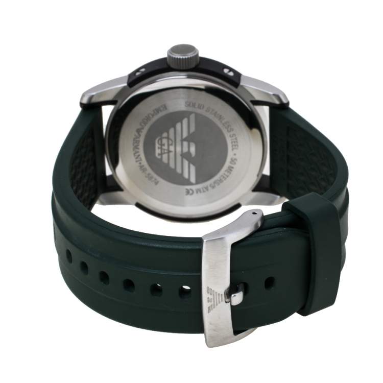 Pre Owned Emporio Armani Green Stainless Steel Rubber AR5874 Men's Wristwatch 45 mm