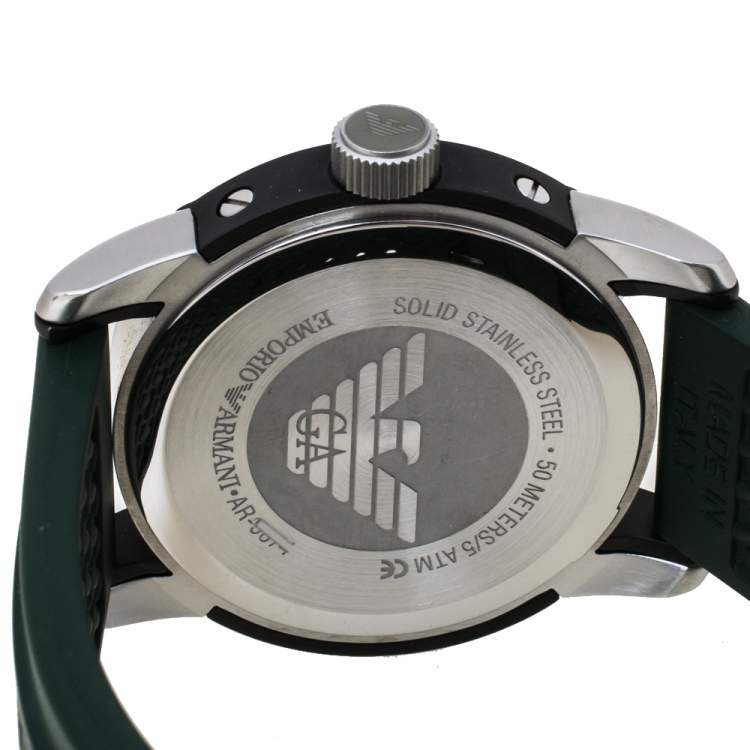 Pre Owned Emporio Armani Green Stainless Steel Rubber AR5874 Men's Wristwatch 45 mm