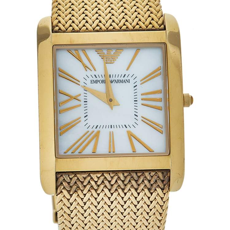 Pre Owned Emporio Armani Mother of Pearl Gold Plated Stainless Steel AR2016 Men's Wristwatch 31 mm
