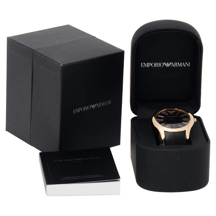 Pre Owned Emporio Armani Black Rose Gold Plated Stainless Steel AR2043 Men's Wristwatch 43 mm