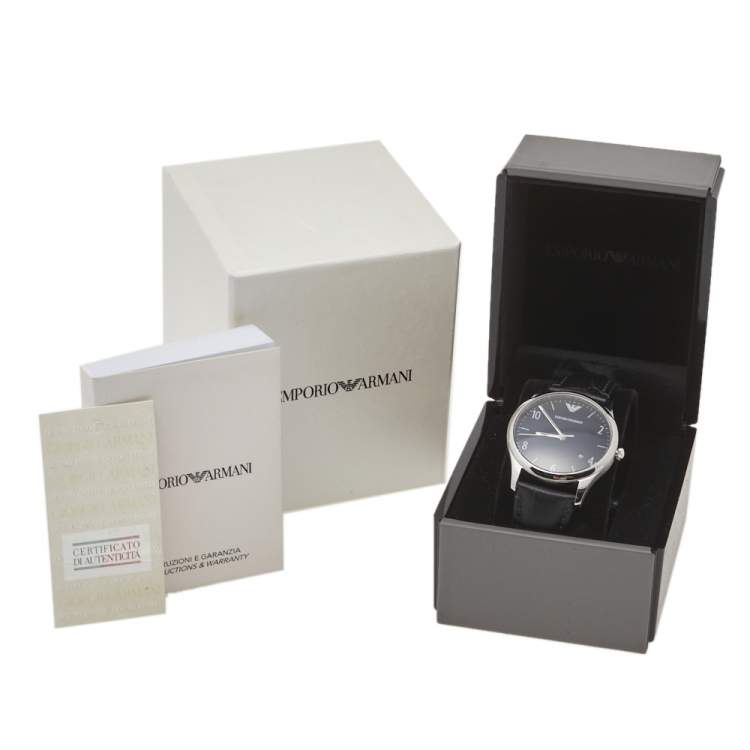 Pre Owned Emporio Armani Black Stainless Steel Leather Classic AR1865 Men's Wristwatch 41 mm
