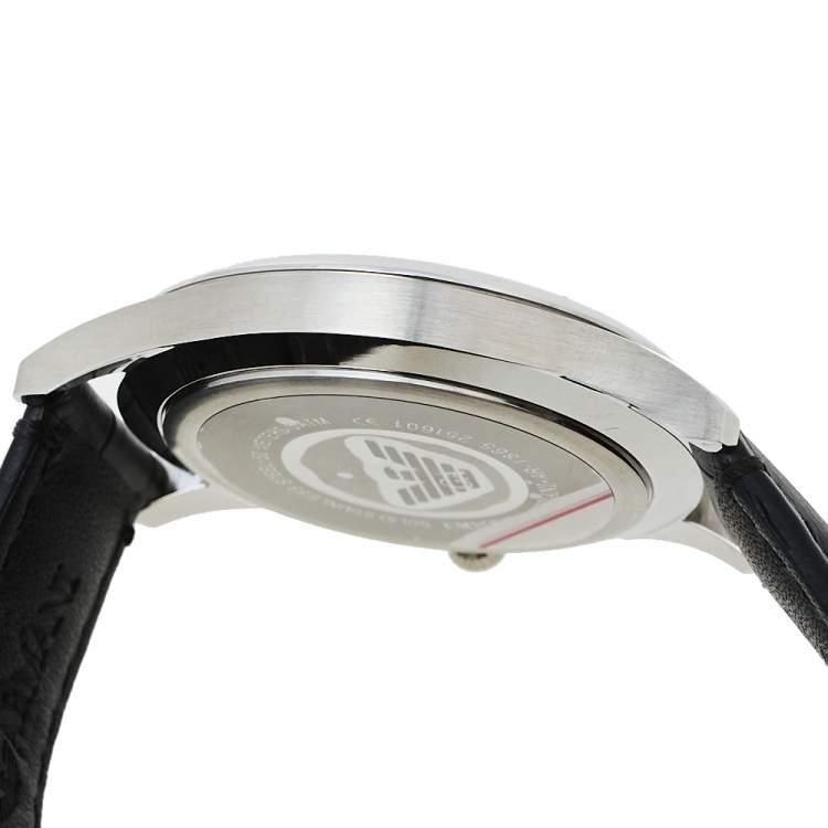 Pre Owned Emporio Armani Black Stainless Steel Leather Classic AR1865 Men's Wristwatch 41 mm