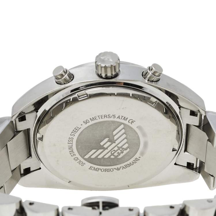 Pre Owned Emporio Armani Silver Stainless Steel Sportivo AR5958 Chronograph Men's Wristwatch 42 mm