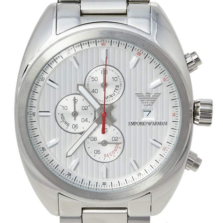 Pre Owned Emporio Armani Silver Stainless Steel Sportivo AR5958 Chronograph Men's Wristwatch 42 mm