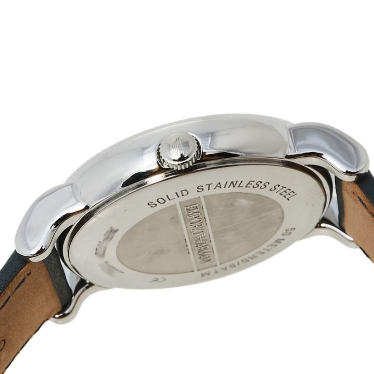 Pre Owned Emporio Armani Grey Stainless Steel Leather AR1730 Men's Wristwatch 41 mm