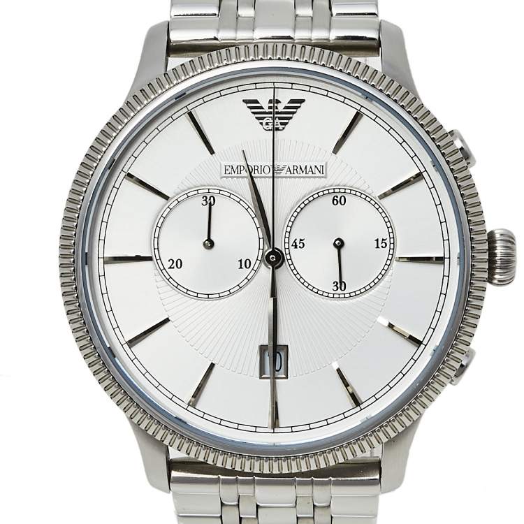 Pre Owned Emporio Armani Silver Stainless Steel Classic AR1796 Men's Wristwatch 43 mm