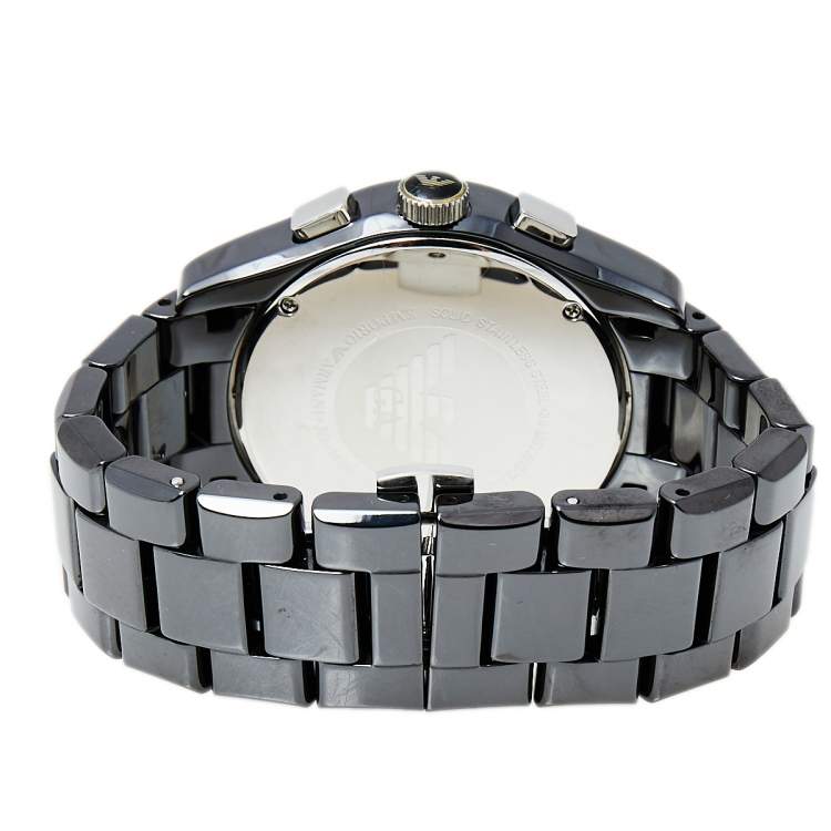 Pre Owned Emporio Armani Black Ceramic and Stainless Steel Ceramica AR1410 Men's Wristwatch 42 mm
