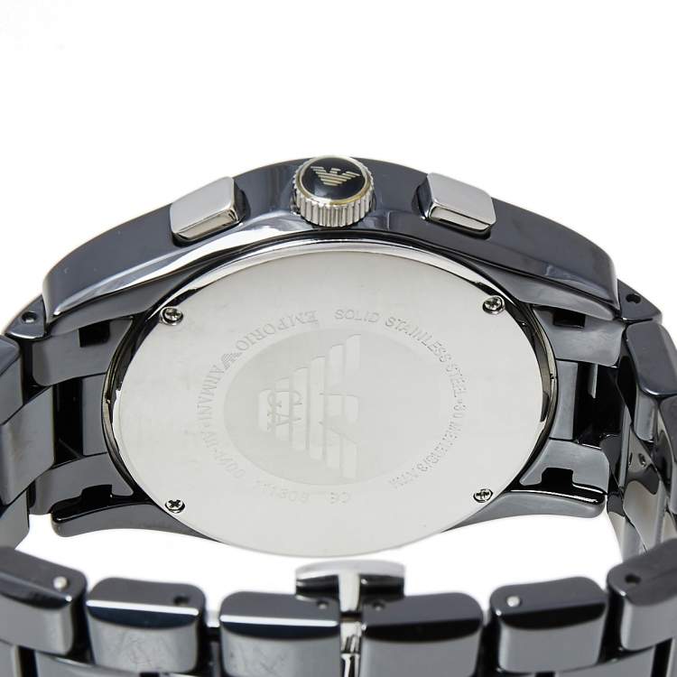 Pre Owned Emporio Armani Black Ceramic and Stainless Steel Ceramica AR1410 Men's Wristwatch 42 mm
