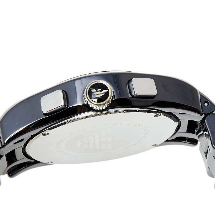 Pre Owned Emporio Armani Black Ceramic and Stainless Steel Ceramica AR1410 Men's Wristwatch 42 mm