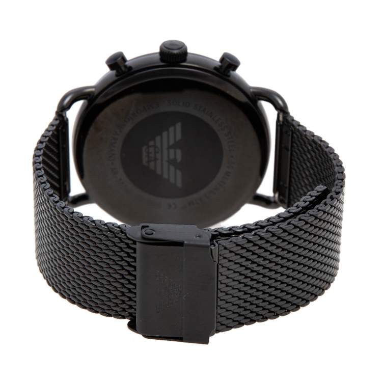 Pre Owned Emporio Armani Black PVD Coated Stainless Steel Aviator AR11142 Men's Wristwatch 43 mm