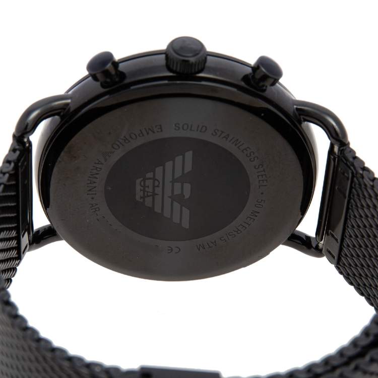 Pre Owned Emporio Armani Black PVD Coated Stainless Steel Aviator AR11142 Men's Wristwatch 43 mm