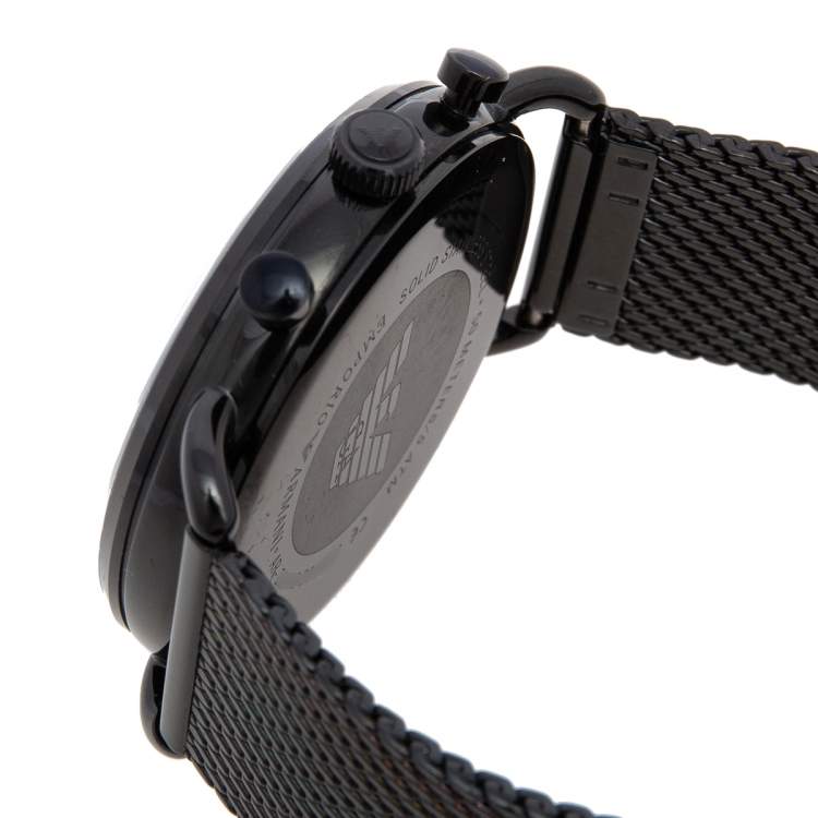 Pre Owned Emporio Armani Black PVD Coated Stainless Steel Aviator AR11142 Men's Wristwatch 43 mm