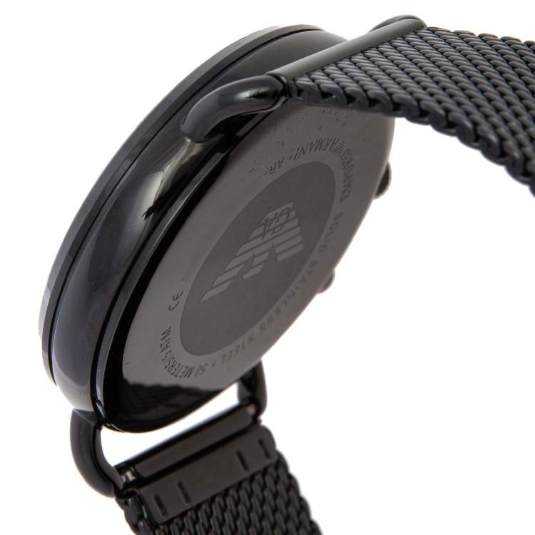 Pre Owned Emporio Armani Black PVD Coated Stainless Steel Aviator AR11142 Men's Wristwatch 43 mm