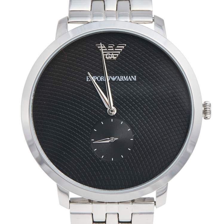 Pre Owned Emporio Armani Black Stainless Steel Modern Slim AR11161 Men's Wristwatch 42 mm