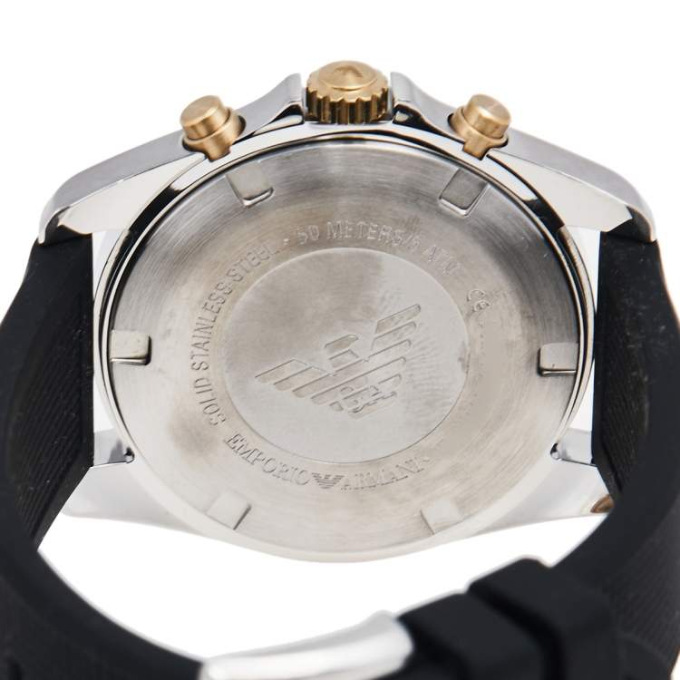 Pre Owned Emporio Armani Black Stainless Steel AR80003 Men's Wristwatch 44 mm 