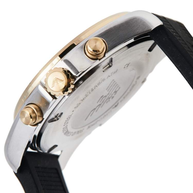 Pre Owned Emporio Armani Black Stainless Steel AR80003 Men's Wristwatch 44 mm 