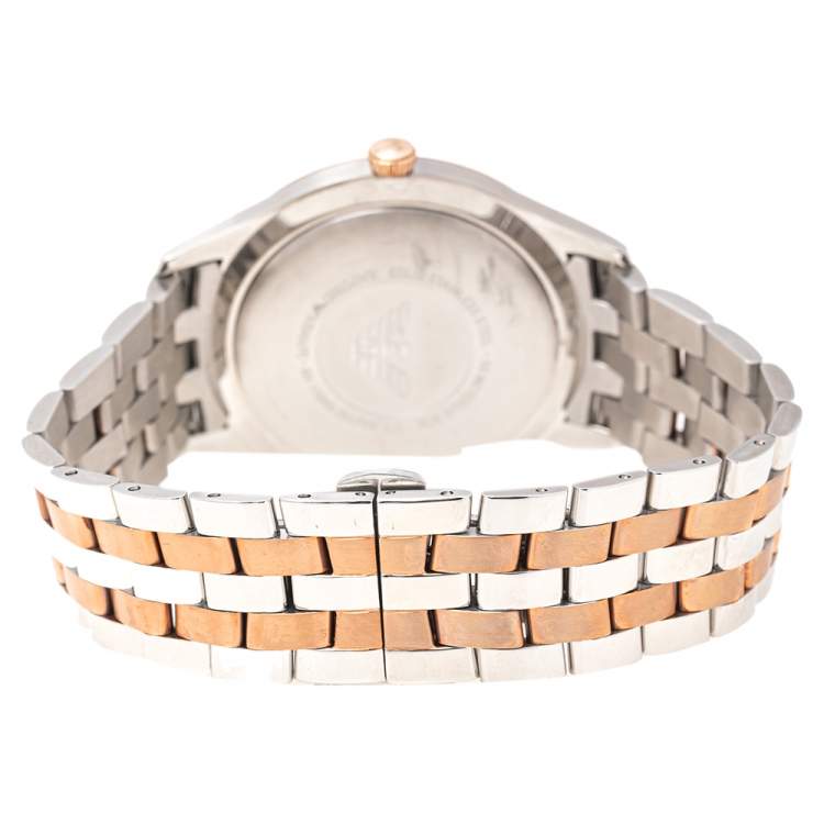 Pre Owned Emporio Armani Silver Two Tone Stainless Steel Lambda AR11044 Men's Wristwatch 43 mm