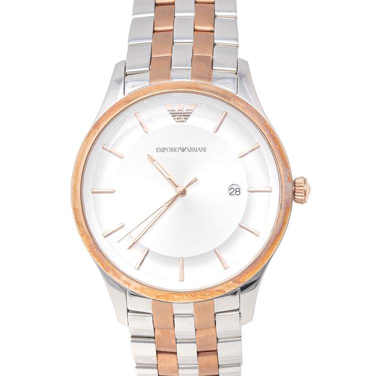Pre Owned Emporio Armani Silver Two Tone Stainless Steel Lambda AR11044 Men's Wristwatch 43 mm