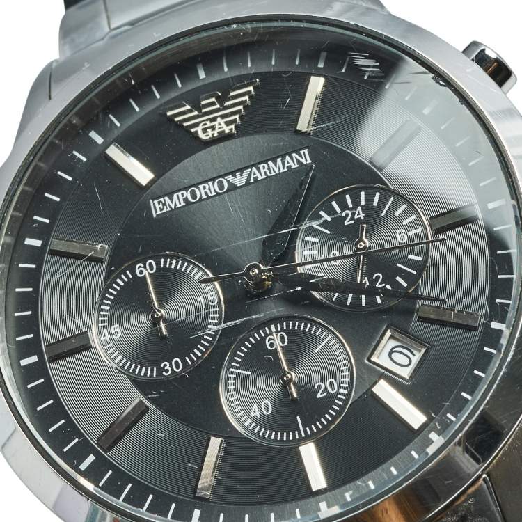 Pre Owned Emporio Armani Black Stainless Steel AR-2434 Men's Wristwatch 41 mm