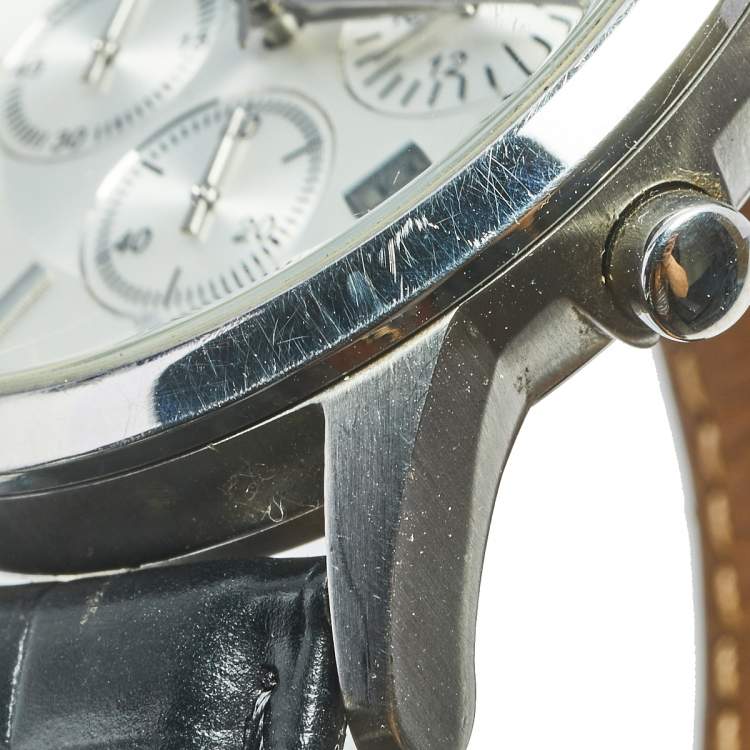 Pre Owned ساعة يد رجالية إمبوريو أرماني كلاسيك AR-2432 جلد ستانلس ستيل فضية 43 مم