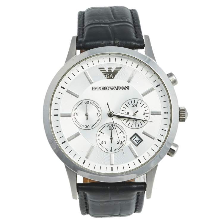 Emporio Armani Silver Stainless Steel Leather Classic AR-2432 Men's ...