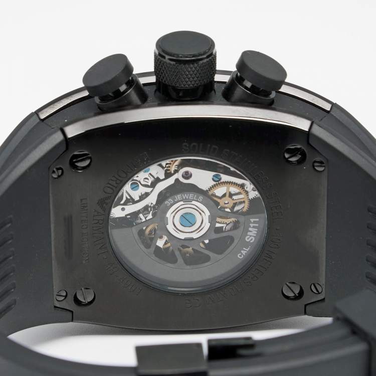 Pre Owned Emporio Armani Black PVD Coated Stainless Steel Rubber Super Meccanico AR4901 Men's Wristwatch 42 mm