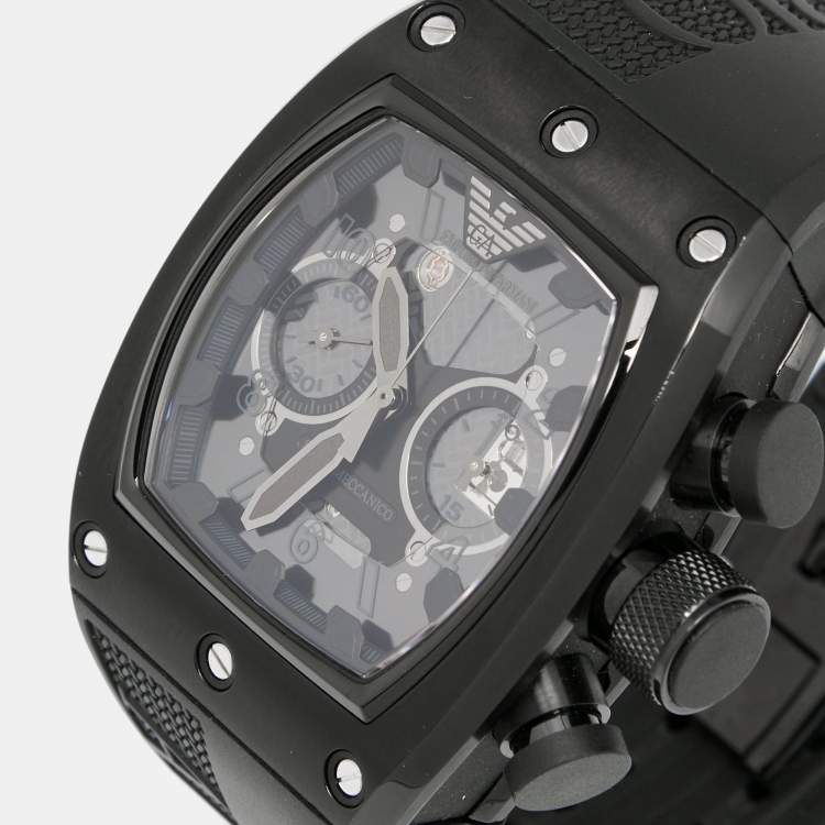 Pre Owned Emporio Armani Black PVD Coated Stainless Steel Rubber Super Meccanico AR4901 Men's Wristwatch 42 mm
