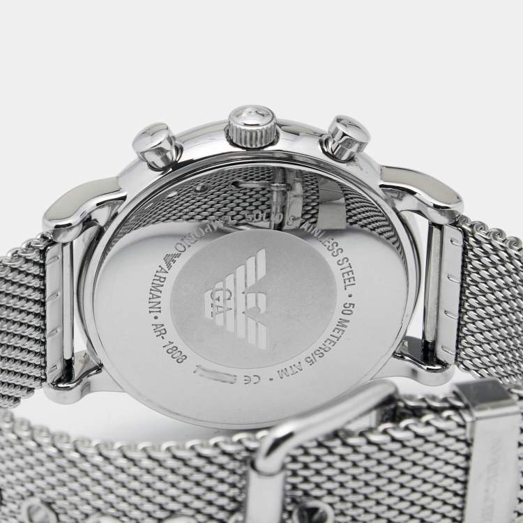 Pre Owned Emporio Armani Black Stainless Steel Classic AR1808 Men's Wristwatch 46 mm