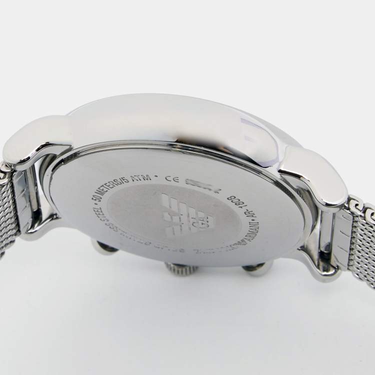 Pre Owned Emporio Armani Black Stainless Steel Classic AR1808 Men's Wristwatch 46 mm