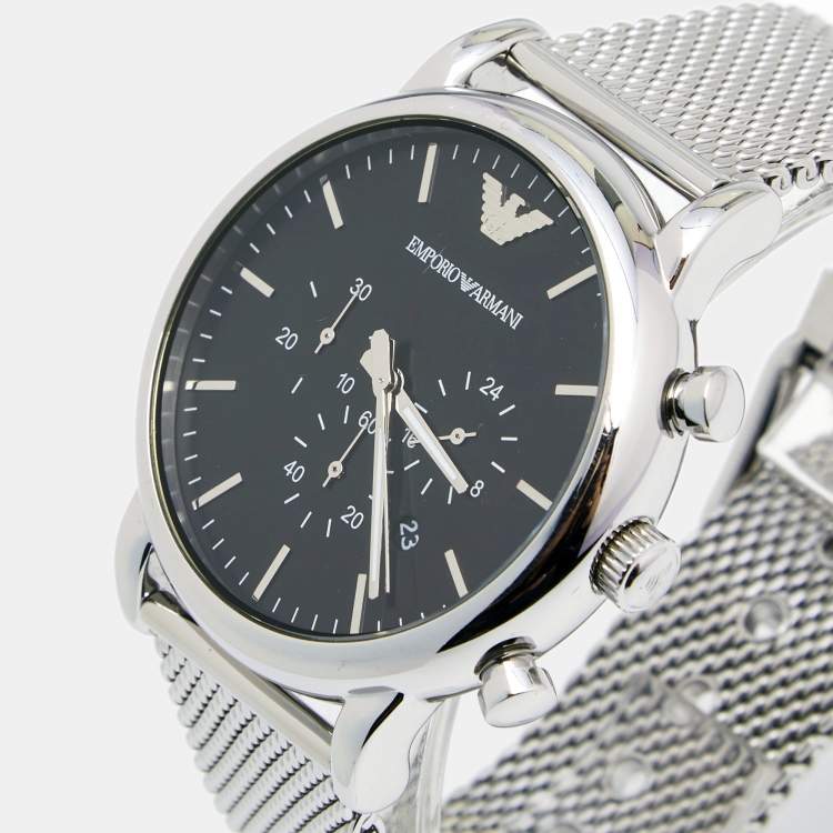 Pre Owned Emporio Armani Black Stainless Steel Classic AR1808 Men's Wristwatch 46 mm