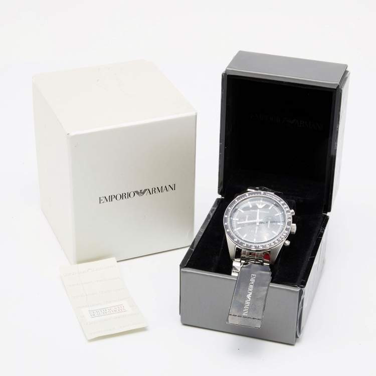 Pre Owned Emporio Armani Black Stainless Steel Sportivo AR-5988 Men's Wristwatch 46 mm
