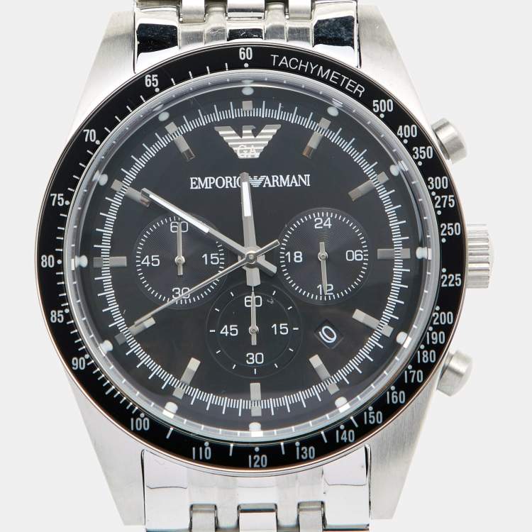 Pre Owned Emporio Armani Black Stainless Steel Sportivo AR-5988 Men's Wristwatch 46 mm