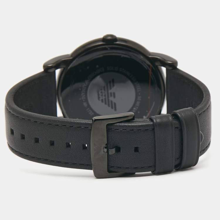 Pre Owned Emporio Armani Black PVD Coated Stainless Steel Leather Classic AR1732 Men's Wristwatch 41 mm 