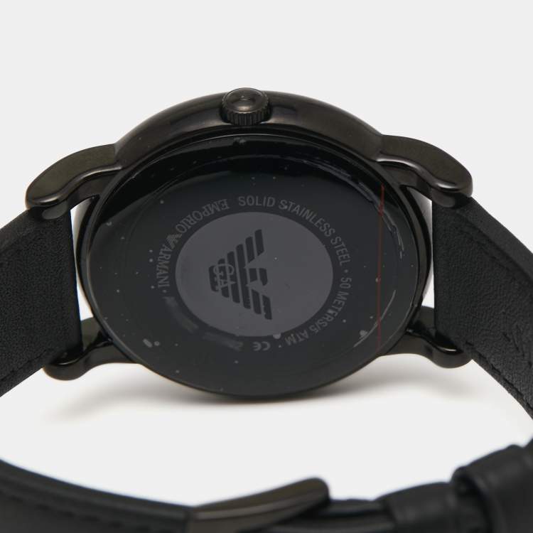 Pre Owned Emporio Armani Black PVD Coated Stainless Steel Leather Classic AR1732 Men's Wristwatch 41 mm 