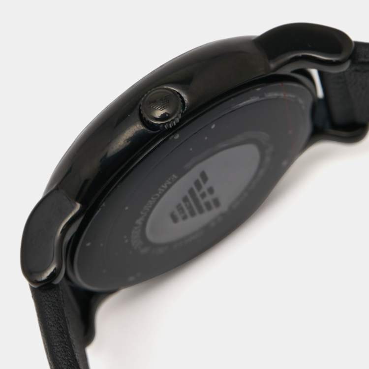 Pre Owned Emporio Armani Black PVD Coated Stainless Steel Leather Classic AR1732 Men's Wristwatch 41 mm 