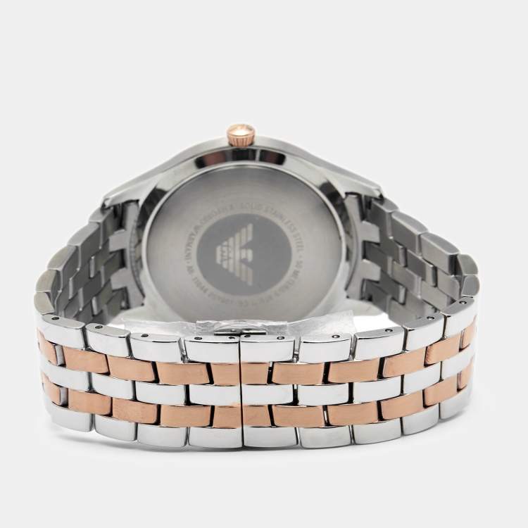 Pre Owned Emporio Armani Silver Two Tone Stainless Steel Lamda AR11044 Men's Wristwatch 43 mm