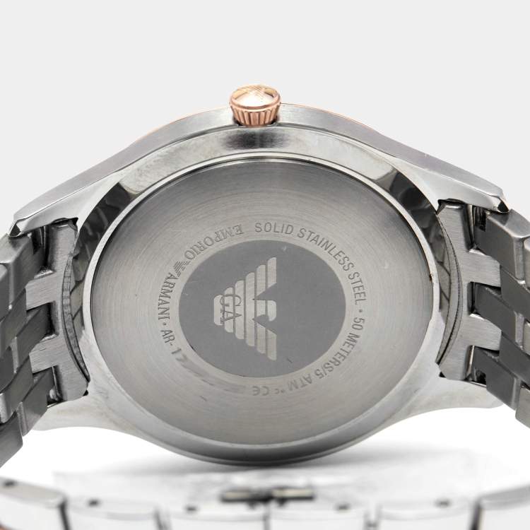 Pre Owned Emporio Armani Silver Two Tone Stainless Steel Lamda AR11044 Men's Wristwatch 43 mm