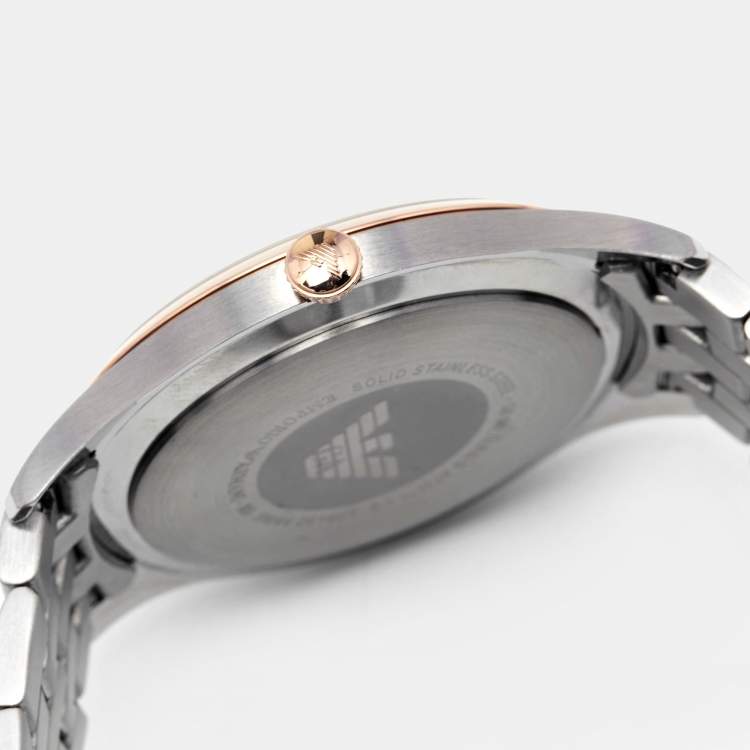 Pre Owned Emporio Armani Silver Two Tone Stainless Steel Lamda AR11044 Men's Wristwatch 43 mm