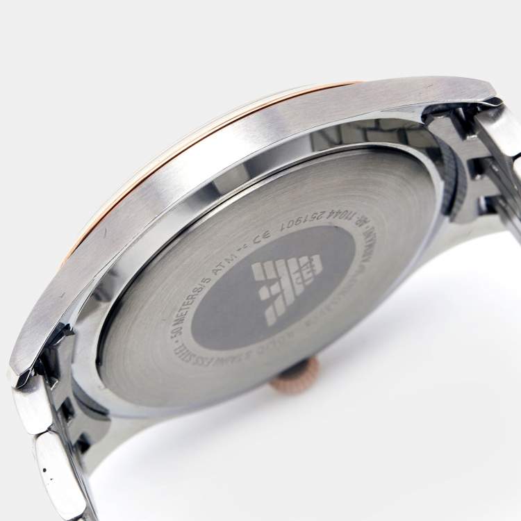 Pre Owned Emporio Armani Silver Two Tone Stainless Steel Lamda AR11044 Men's Wristwatch 43 mm