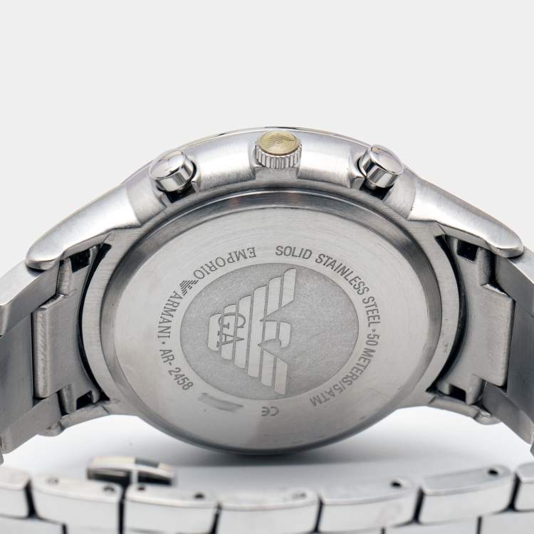 Pre Owned Emporio Armani Cream Stainless Steel Sportivo AR2458 Men's Wristwatch 43 mm