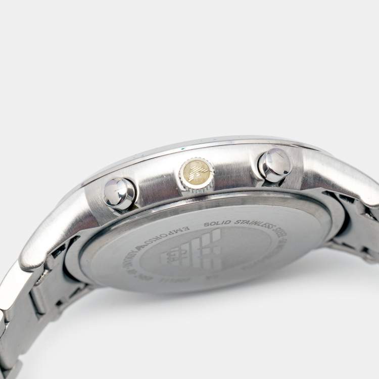 Pre Owned Emporio Armani Cream Stainless Steel Sportivo AR2458 Men's Wristwatch 43 mm