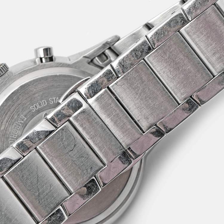 Pre Owned Emporio Armani Cream Stainless Steel Sportivo AR2458 Men's Wristwatch 43 mm